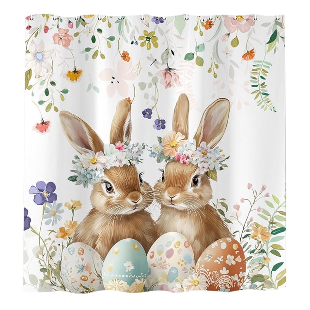 B Easter Shower Curtain 47X71 Inch Waterproof Fabric With 12 Rustproof Hooks For Bathroom Decor Spring Themed Home Accessory