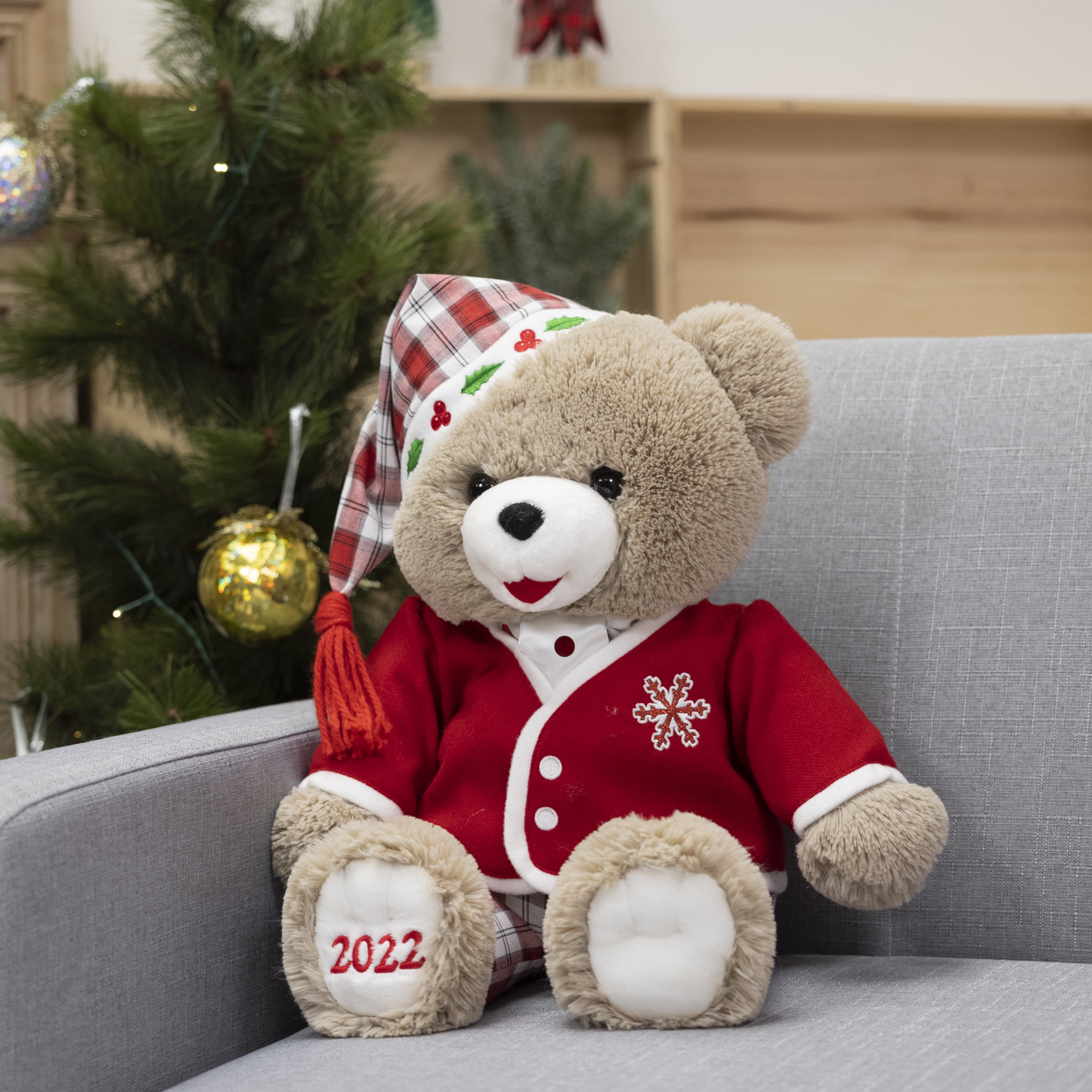 Holiday Time 15 inch Snowflake Teddy Bear 2022, Snowflake Red Ski Wear Girl  
