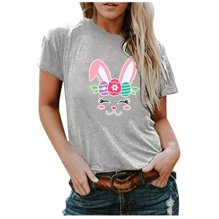 

Corset Tops for Women Floral Women s Fashion Goblin Print Round Neck Loose Short Sleeve Blouse Top Tshirts Shirts for Women Gray S