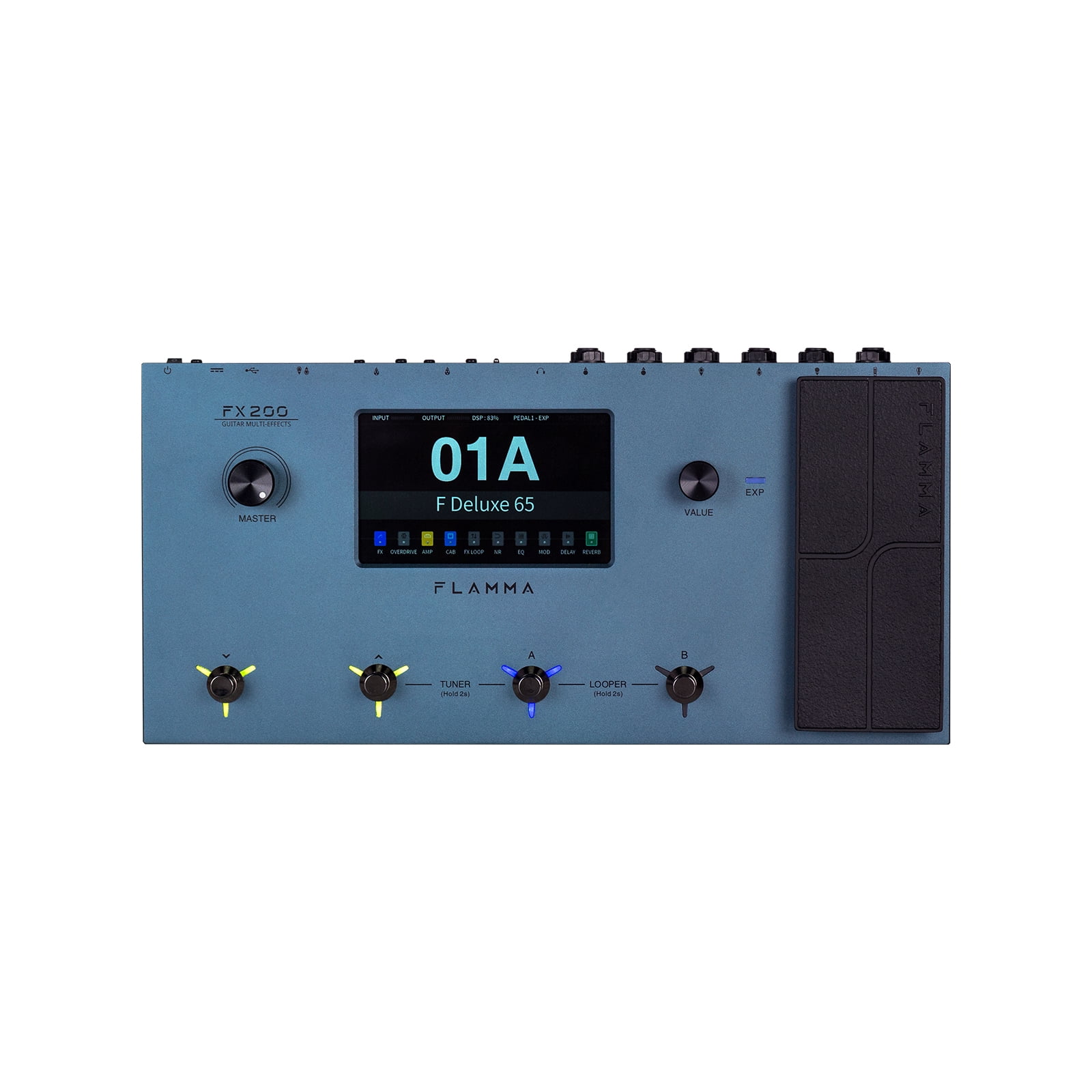 FLAMMA FX200 Multi Effects Guitar Pedal with 5” LCD Touch Screen Programmable MIDI Port Extensive I/O Support Modules Order Changing USB Audio Recording 58 Preamp Models 30 Cabinet Simulations