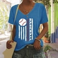 thumbnail image 2 of T-Shirt à Manches Courtes pour Femmes Liquidation T-Shirt en Chiffon pour Femmes T-Shirt de Baseball Imprimé Lettres de Baseball Col en V Manches Courtes, 2 of 4