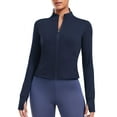 thumbnail image 3 of Pinspark Slim Fit Workout Athletic Jackets for Woman Thumb Holes Running Track Jacket Long Sleeve Gym Fitness Golf Tops with Zip Pockets, 3 of 8