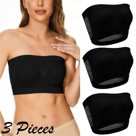 Crunowin Women s Tube Top Bra 3 Pack  Traceless Breathable Comfort Solid Color No Underwire Strapless Underwear Black XXXL