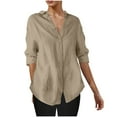 thumbnail image 3 of UVEASISHA Plus Size Button Down Shirt for Women 3/4 Sleeve Solid Casual Dressy Shirt Comfy Business Work Tops Khaki XXXXL, 3 of 10