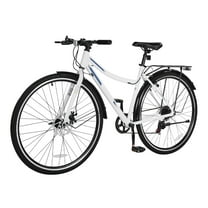 KFFKFF Hybrid Bike with Lightweight Aluminum Frame, 700c Wheels for Men and Women, Step-Through Urban Commuter Bicycle for Adults, 7-Speed Shimano Gear System, Dual Brakes, and Adjustable Seat