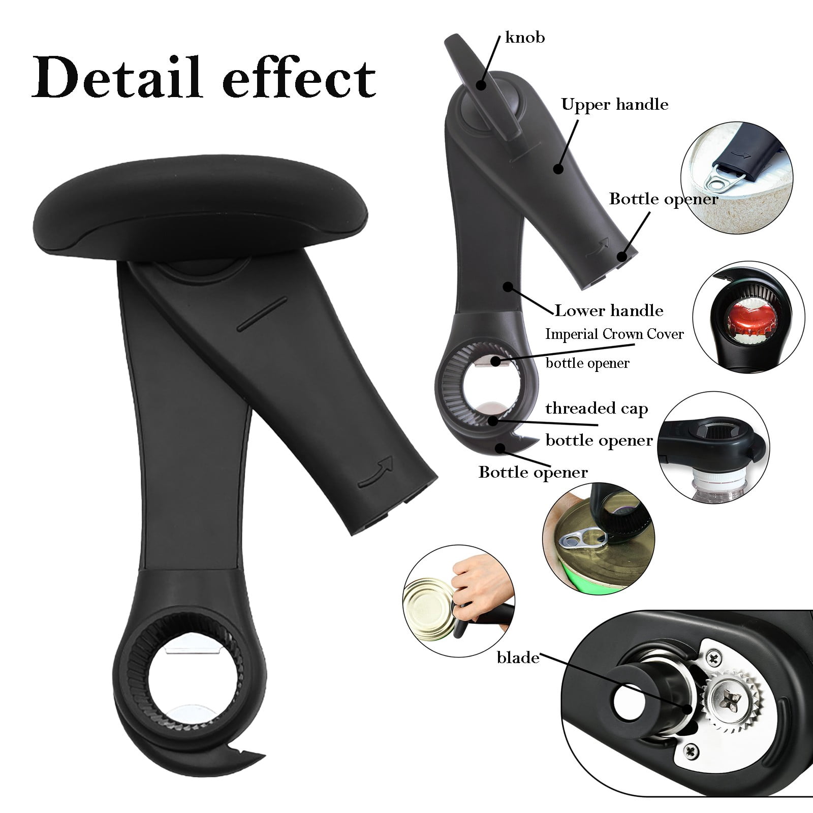 Can Opener Handheld, 4-In-1 Multifunctional Can Opener Manual, Can Openers for Seniors With Magnetic Hooks, Can Opener Smooth Edge Suitable For Beer/Cans/Cans,Red,7.5x3.5"