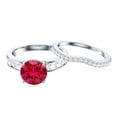 thumbnail image 4 of Rosec Jewels Lab Grown Ruby Wedding Bridal Ring Set - AAAA Grade Certified - Ruby Engagement Ring with Band - with Jewelry Box, 925 Sterling Silver, US 4.00, 4 of 8