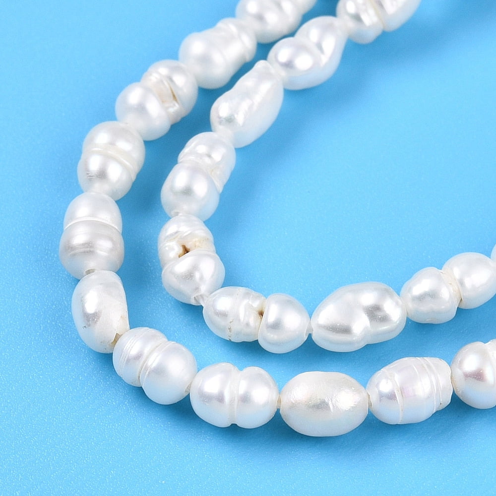 6 Strand Natural Cultured Freshwater Pearl Beads Strands Rice Creamy White 4~6x3~4mm Hole: 0.5mm about 35~36pcs/strand 6.69~6.89''(17~17.5cm)