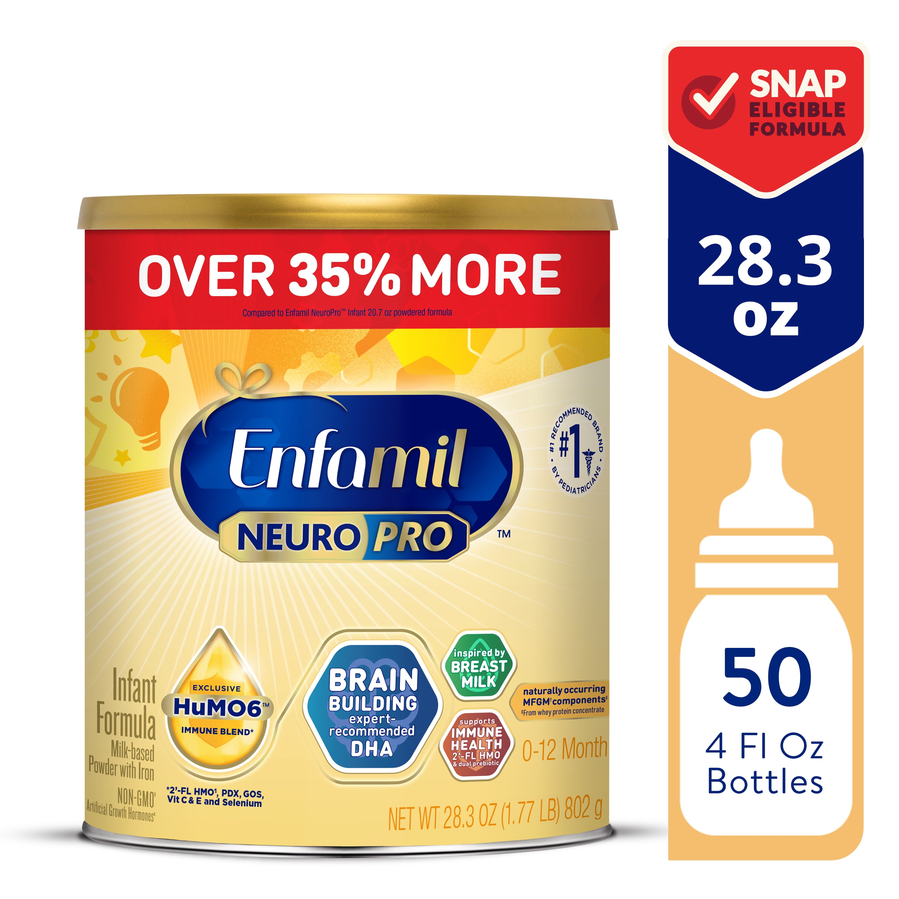 Enfamil NeuroPro Baby Formula, Triple Prebiotic Immune Blend with 2'FL HMO & Expert Recommended Omega-3 DHA, Inspired by Breast Milk, Non-GMO, Powder Can, 28.3 Oz