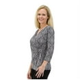 thumbnail image 2 of Women's Solid/Print V Neck 3/4 Sleeve Knit Front Drape Wrap Jersey Tops Side Shirring Blouse&nbsp;( Black white prints), 2 of 7