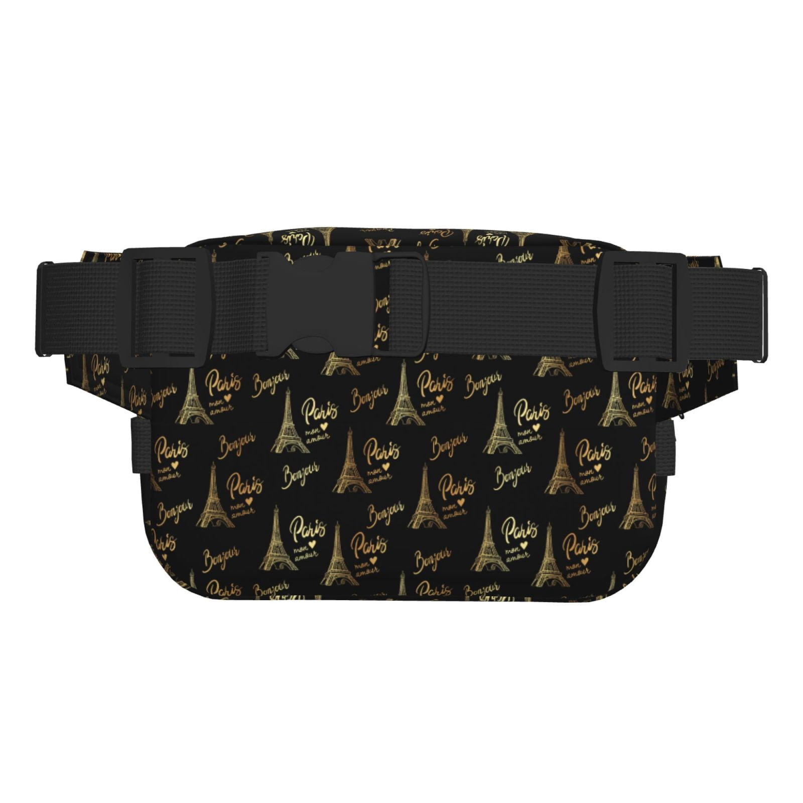 Picia Eiffel Tower Print Square Double-Layer Waist Bag Mini Adjustable Waist Belt Bag Exercise Running Travel Hiking