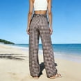 thumbnail image 6 of Womens Wide Leg Gingham Pants Summer Casual Boho Pants Elastic High Waist Long Pants Plaid Palazzo Loose Pants Checkered Full Length Lounge Bottoms with Pockets, 6 of 7