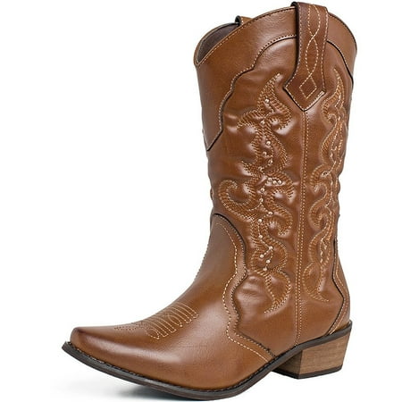 SheSole Womens Ladies Cowboy Western Cowgirl Country Boots Tan
