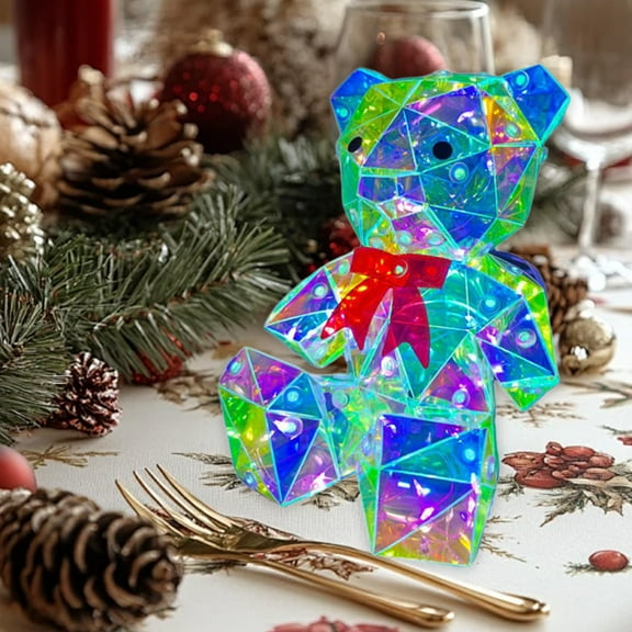 Daiosportswear Multicolor Glowing Bear Figurine USB Powered Decor, 5.12x4.33x6.3 in, Valentine Christmas Gift, Unique Light Display, Plastic Ornament, Home Decor