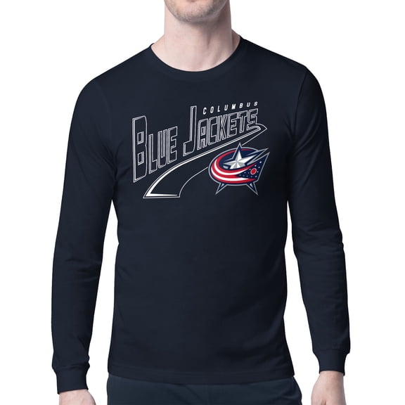 Men's Starter Navy Columbus Blue Jackets Modern Tailsweep Long Sleeve T-Shirt