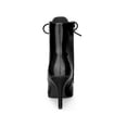 thumbnail image 2 of BLISSFUL STEP Women's Patent Leather Pointed Toe Lace Up Stiletto Heel Ankle Boots Black 7, 2 of 8