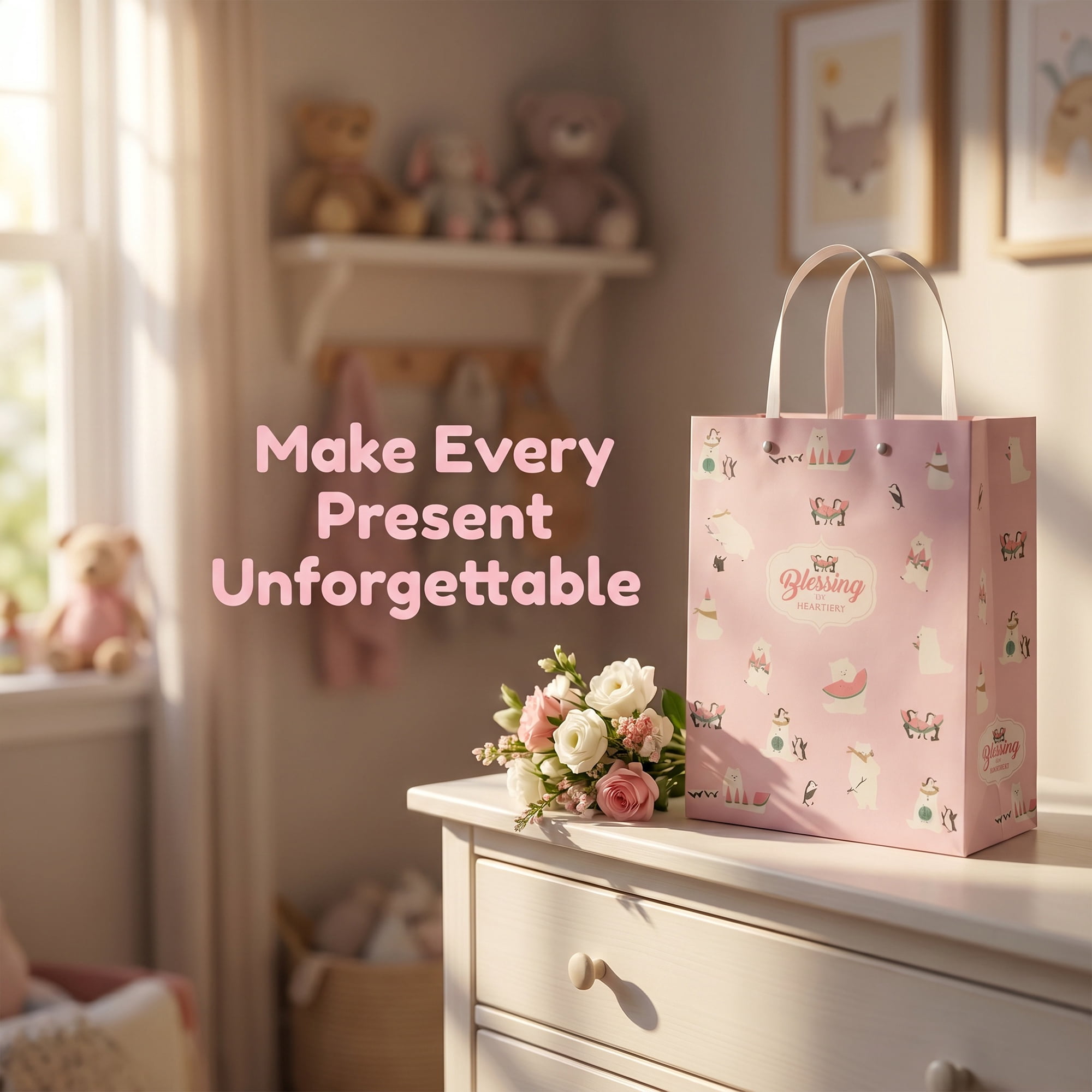 Unique Bargains Thick and Sturdy Gift Bags with High Weight Capacity Pink 8.5"x 4.3"x 11"