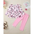 thumbnail image 2 of KIMI BEAR 3T Toddler Baby Girls Pant Sets 4T Toddler Girls Ruffle Butterfly Print Long Sleeves Top Elastic Pants 2PCS Outfits Pink, 2 of 10