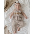thumbnail image 4 of BemeyourBBs Toddler Baby Girls Football Outfit Cute Infant Baby Girls Summer Clothes Plaid Print Bow Football Embroidery Sleeveless Smocked Camisole Tank Top Elastic Waist Wide Leg Pants Set, 4 of 9