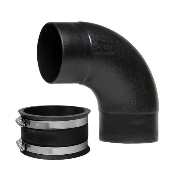 POWERTEC 4" 90 Degree Elbow Dust Hose Connector & 4 Inch Dust Control Flex Cuff with Steel Hose Clamps, Rubber Cuff Coupler for Woodworking Dust Collection Fittings (70460)