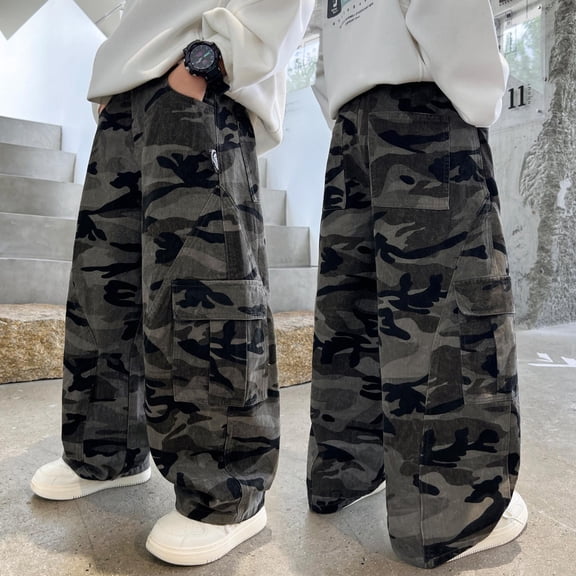 MAIHAN Boys Baggy Wide Leg Jeans Loose Fit Cargo Pants Streetwear Wide Leg Trousers for Kids Teenagers Comfortable Casual Long Pants(,6_7 Years)