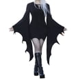 thumbnail image 1 of Sarkoyar Robe d'Halloween pour Femme à Lacets, Coupe Ajustée, Ourlet à Volants Irrégulier, Manches Évasées, Découpes, Col Rond, Couleur Unie, Vampires, Cosplay, Performance, Robe Maxi, 1 of 10