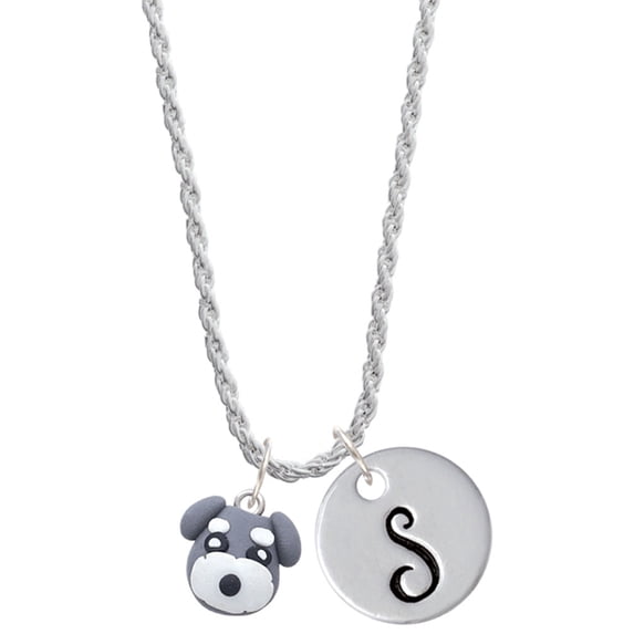 Delight Jewelry Fimo Clay Puppy Dog Silvertone Script Initial Disc - S - Charm Necklace, 20"+3"
