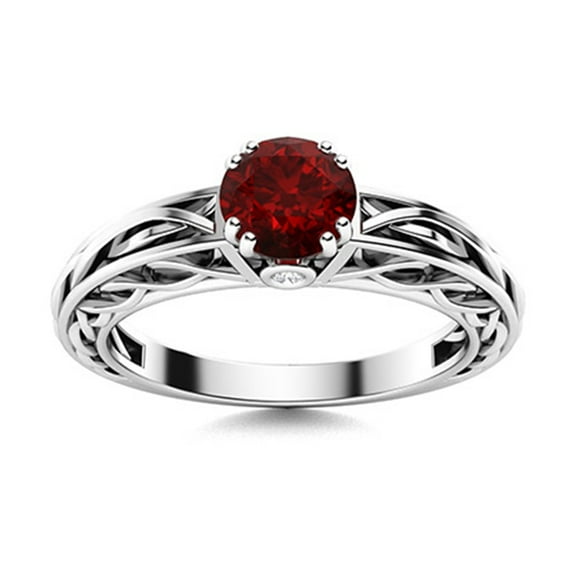 0.75 Ctw Round Garnet 925 Sterling Silver Celtic Design Solitaire Women Valentines Day Gift Ring