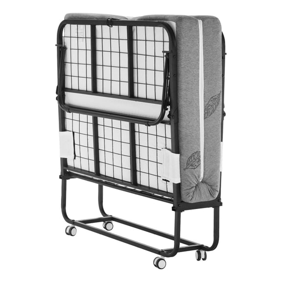 Rollaway Bed Twin Size, 38x75in Folding Bed with 5in Mattress, Portable Guest Bed with Metal Frame & Memory Foam, Lockable Wheels, for Adults, Home & Hotel