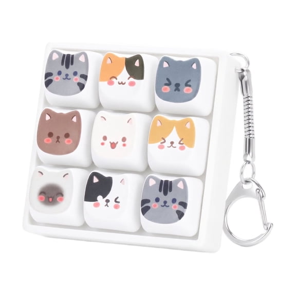 StlyGar Cat Shape Keyboard Fidget Toy, 9-in-1 Clicky Fidget with Cat Expressions, Removable Keyboard Clicker Keychain for Adult Office Stress Relief