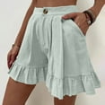 thumbnail image 2 of Clearance RYRJJ Women's Summer Shorts Fashion Linen High Waisted Wide Leg Short Casual Beach Ruffle Lounge Short Pants with Pockets(Mint Green,L), 2 of 8