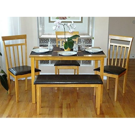 Maple Dining Table And Chairs - SK New Interiors Dining Kitchen Set of Rectangular Table and 3 Wood Warm Chairs 1 Stained Bench, Maple