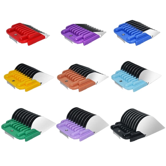 Juego de peines con guía de 9 colores de acero inoxidable para podadoras de mascotas