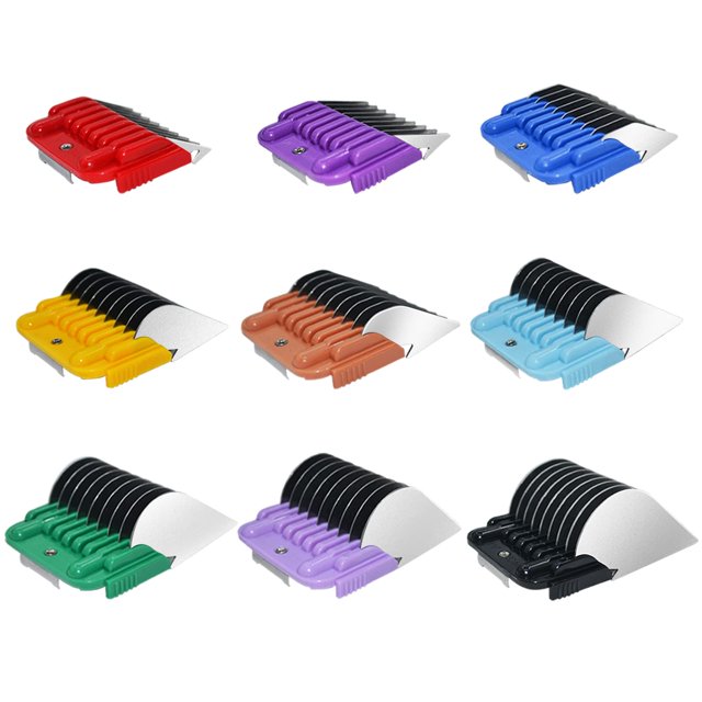 Juego de peines con guía de 9 colores de acero inoxidable para podadoras de mascotas