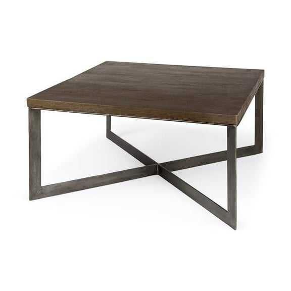 Wood & Metal Coffee Table, Dark Brown
