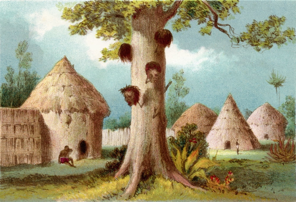A War Tree With Decapitated Heads Skewered To Its Trunk In An African Village In The 19Th Century From The Life And Explorations Of Dr Livingstone Published C1875 Canvas Art - Ken Welsh Design Pics (