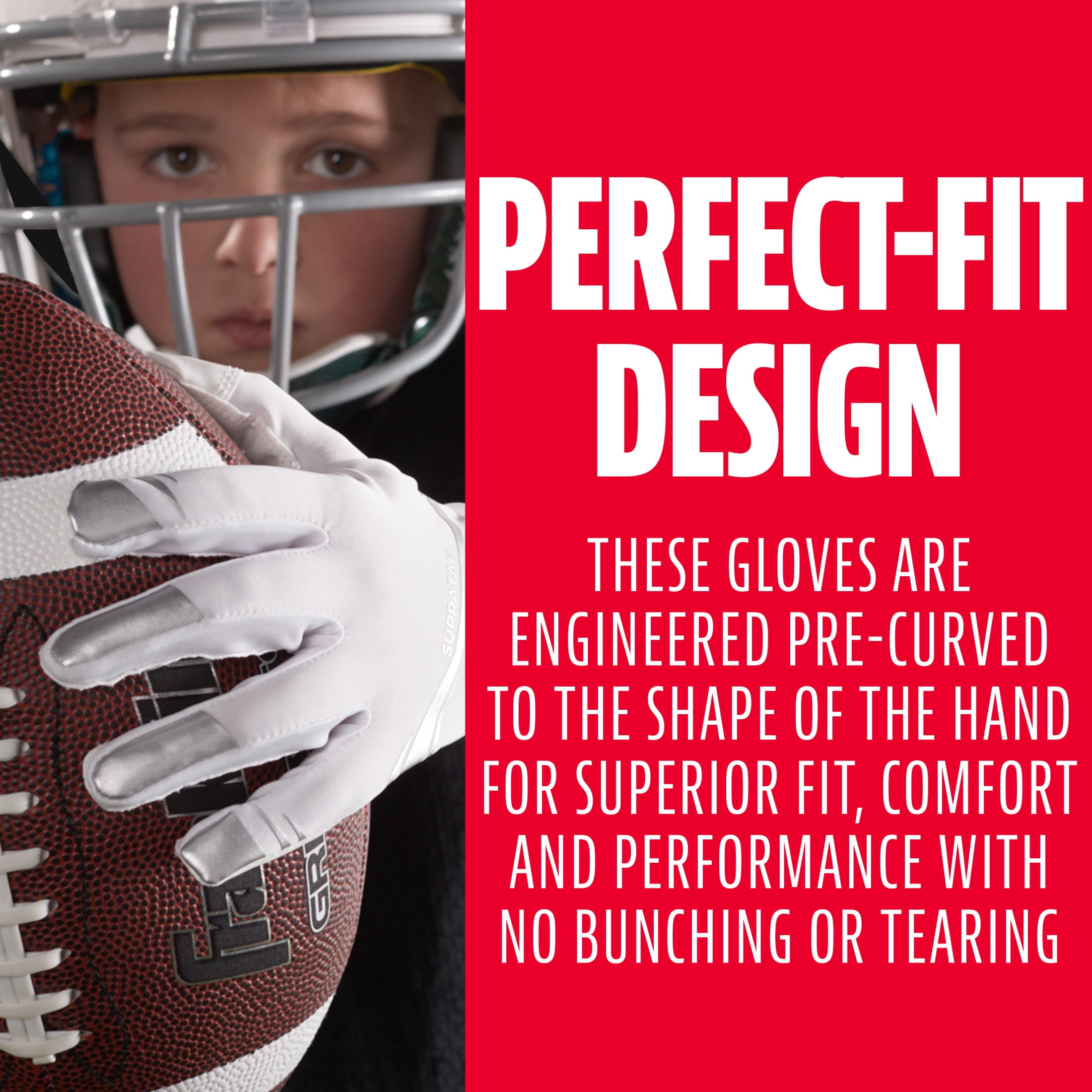 Franklin Sports Supratak Football Receiver Gloves - White/Chrome - Adult Large