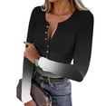 thumbnail image 2 of Olyvenn Gradient Long Sleeve Shirts for Women Henley Button Up Tops Ribbed Knit Slim Fit Spring Basic Tee 2026 Casual Trendy Clothes Black S, 2 of 9