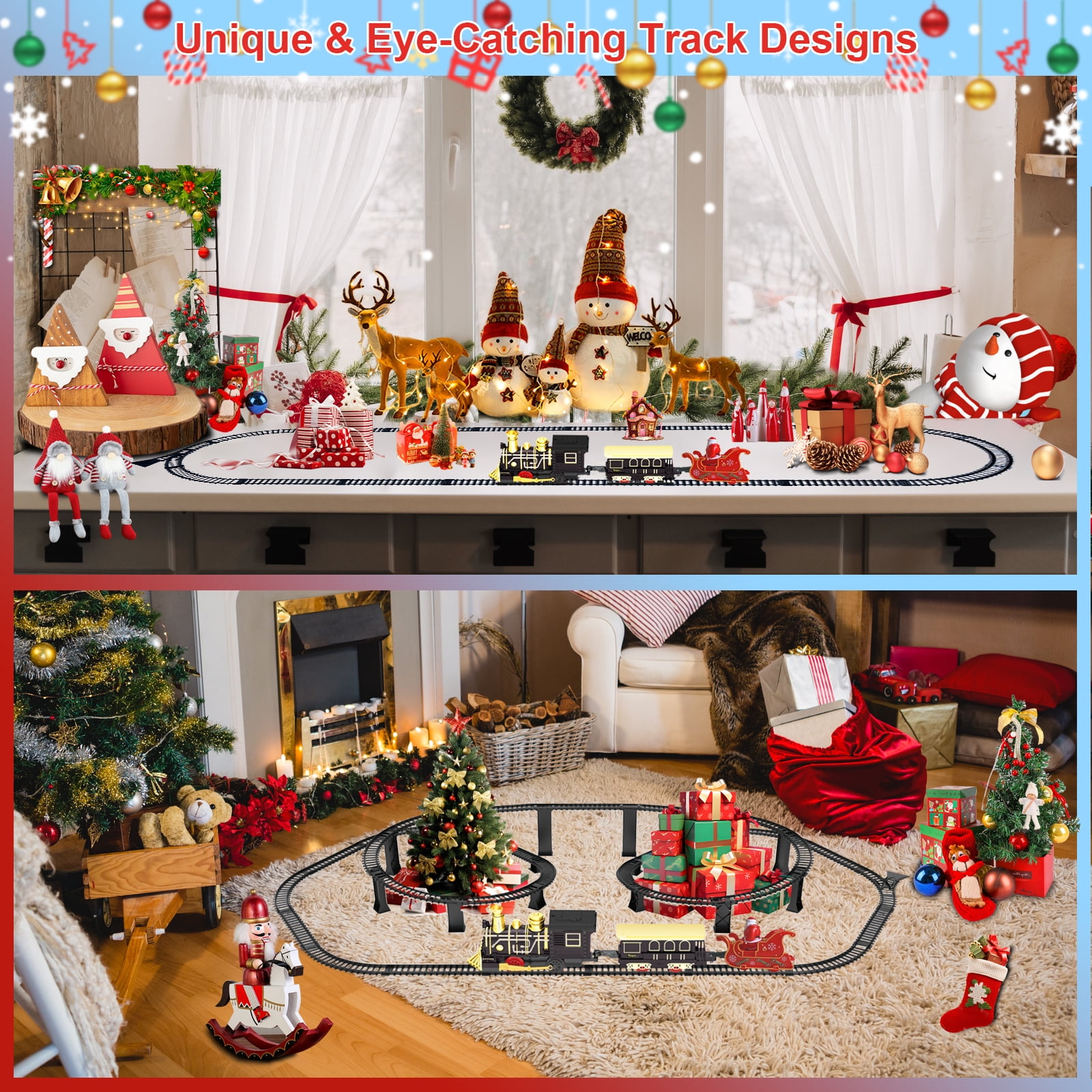 UFULMN Electric Train Set with 3D Elevated Tracks Quiet Mode Christmas Train Maximum Recommended Age 3+ for Kids Material
