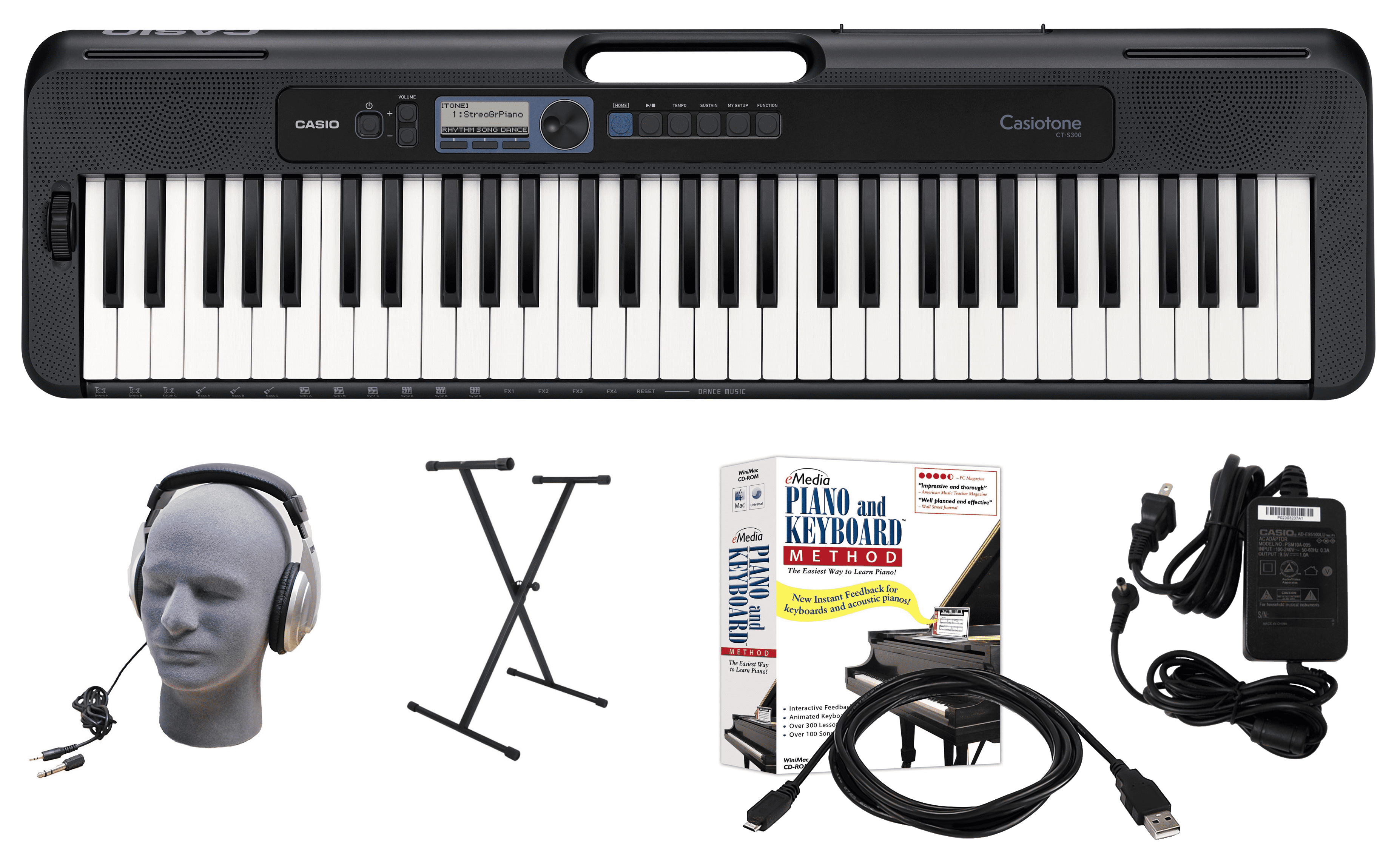 Casio CT-S300 EPA 61-Key Premium Keyboard Package Headphones, Power Supply, 6-Foot Cable and eMedia Instructional Software - Walmart.com
