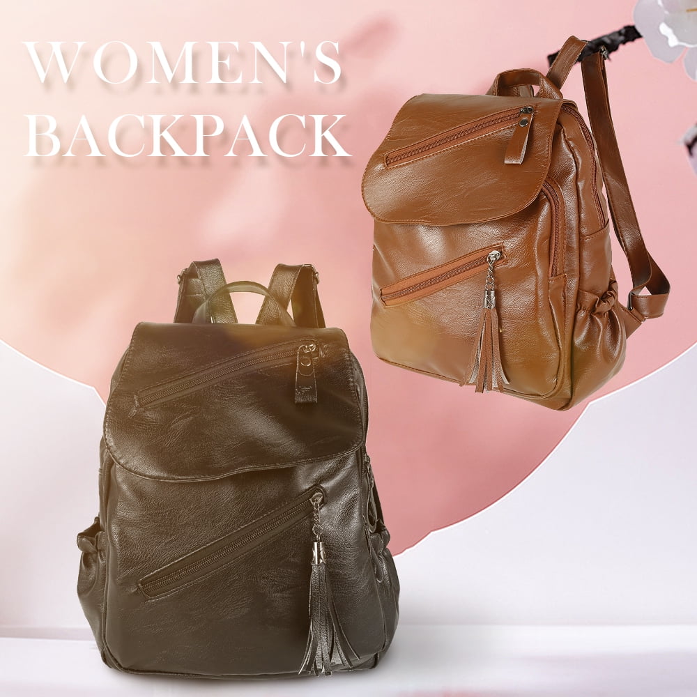 Women PU Leather Backpack Anti-Theft Rucksack School Shoulder Bags Brown PF 
