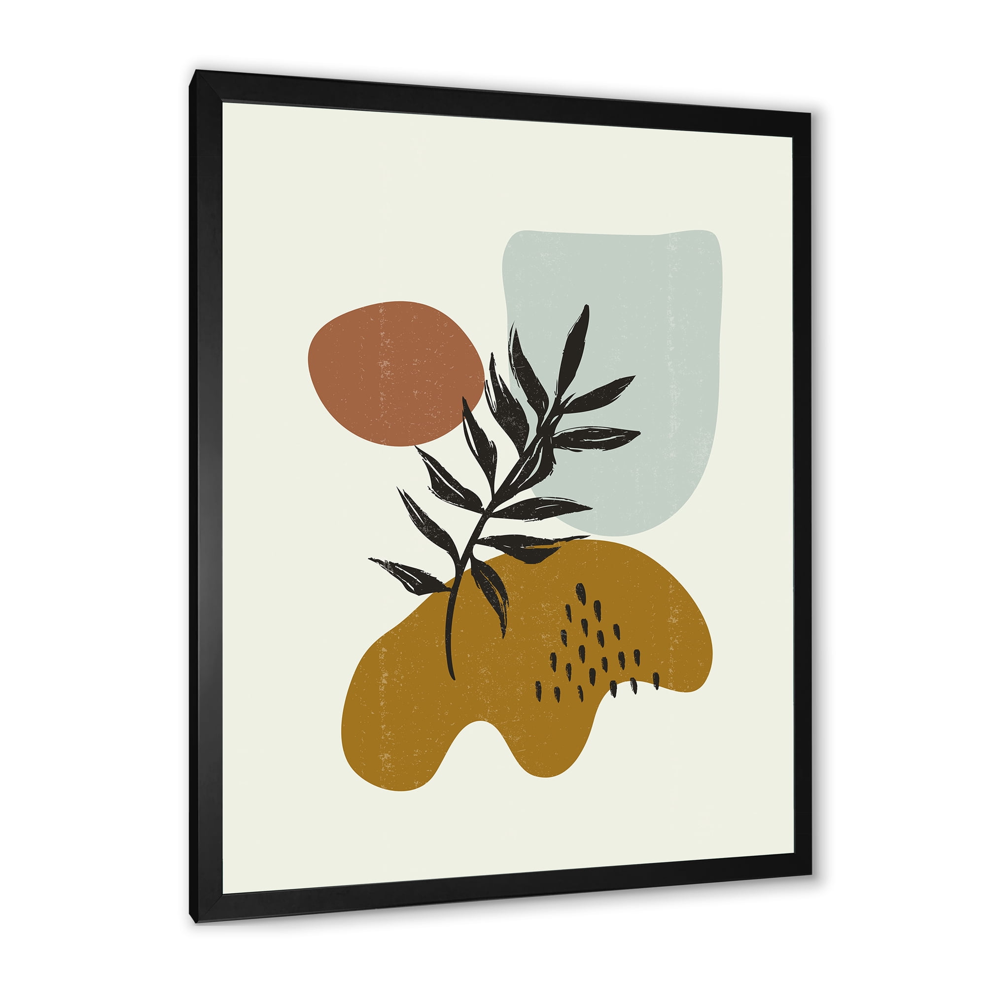 Designart 'Abstract Shapes With Botanical Minimalist Leaf II' Modern Framed Art Print