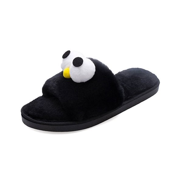 Iyufng Women's Cute 3D Big Eye Cartoon Fuzzy Plush Slippers Soft Fluffy Open Toe Casual Indoor House Slide Sandals