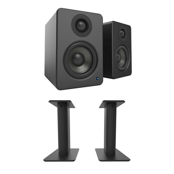 Kanto YU2 PC Gaming Desktop Speakers with 3" Composite Drivers - Matte Black (Pair) with Kanto SP9 9" Fixed-Height Desktop Stands - Black (Pair) (2022)