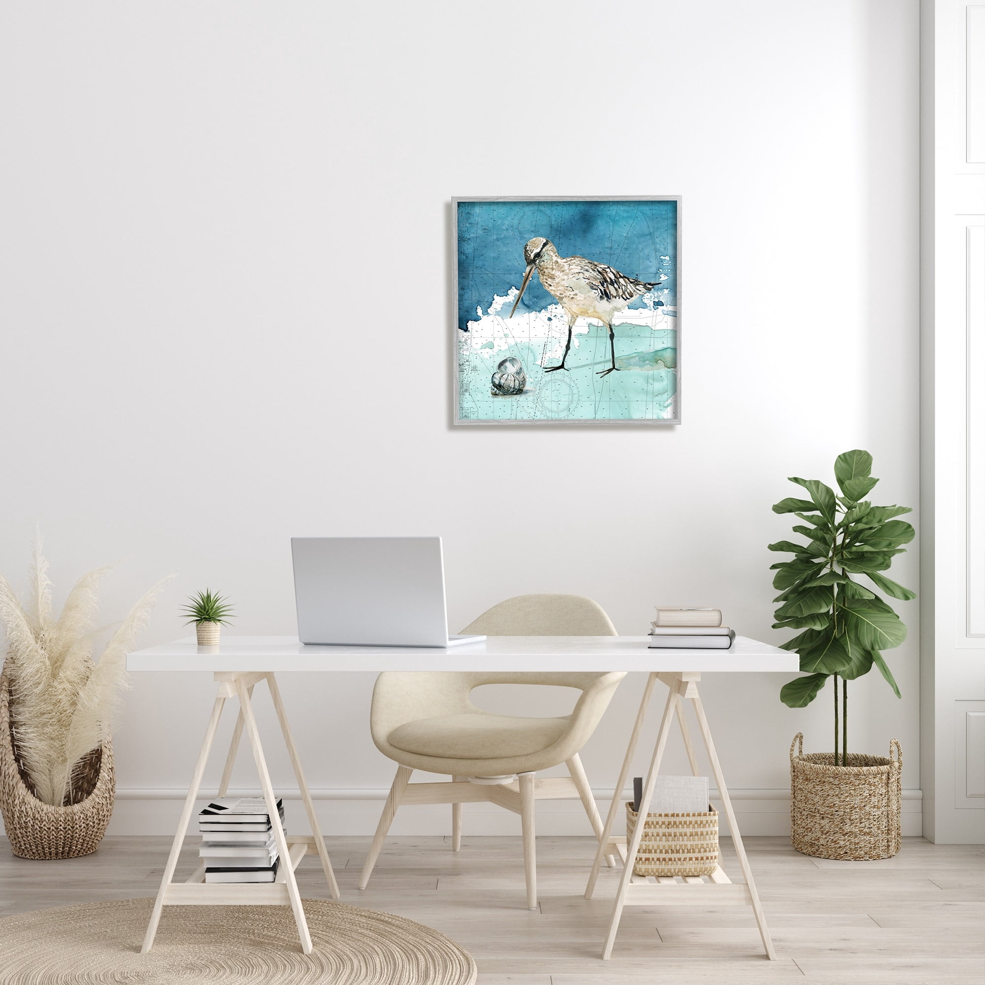 Stupell Industries Beach Bird Round Shell Blue Ocean Coastal Map, 24 x 24, Design by Carol Robinson