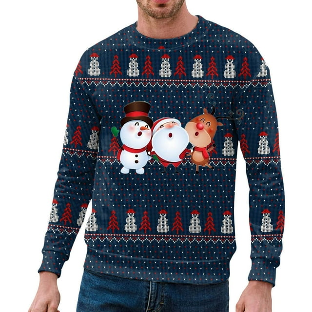 OJinShaWanO Chandail à Capuche pour Hommes Automne et Hiver Décontracté Imprimé de Noël Col Rond