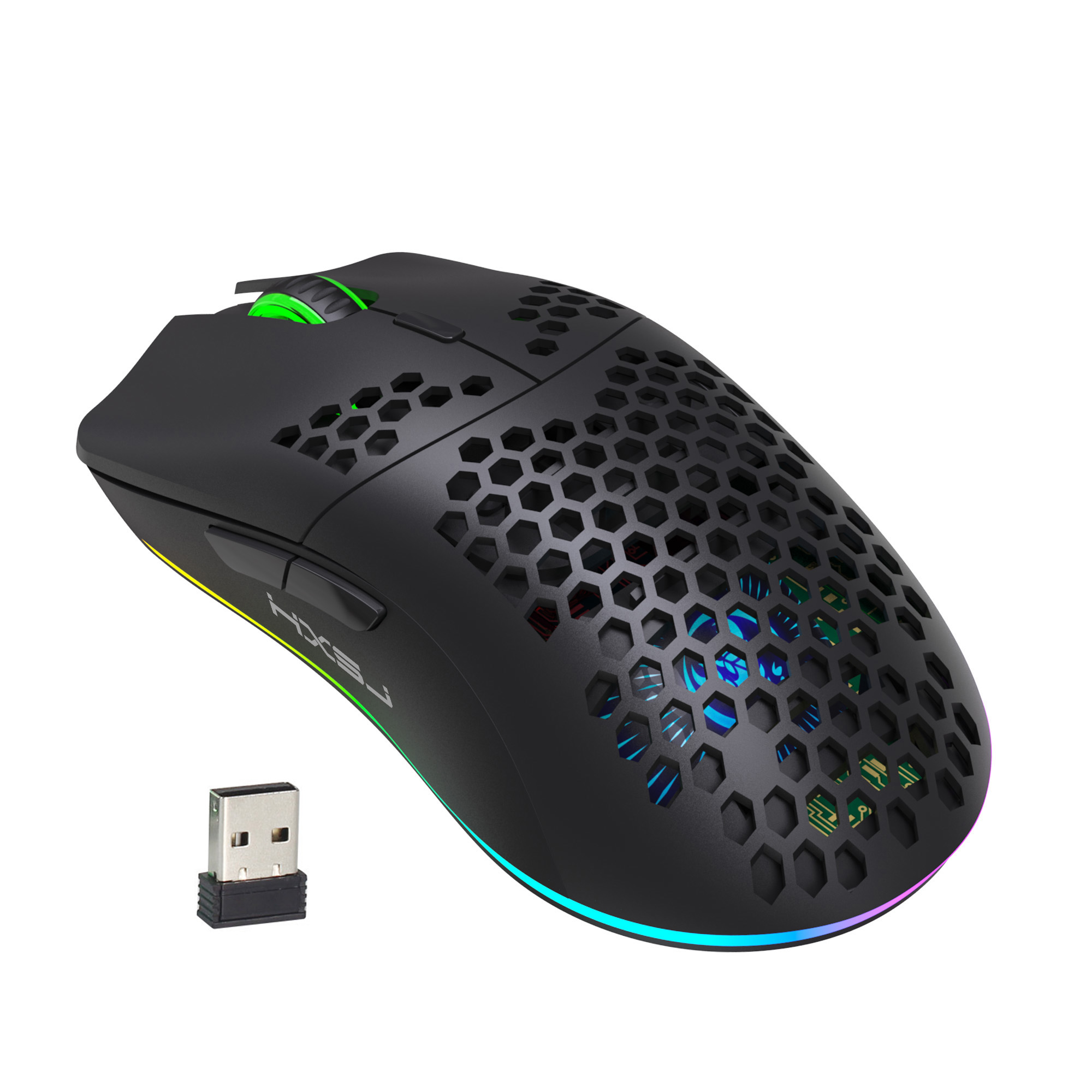 Honeycomb Shell 2.4G Wireless RGB Gaming Mouse, 4-speed DPI adjustabe,Rechargeable Wireless Mouse, Computer Mice for PC Gaming