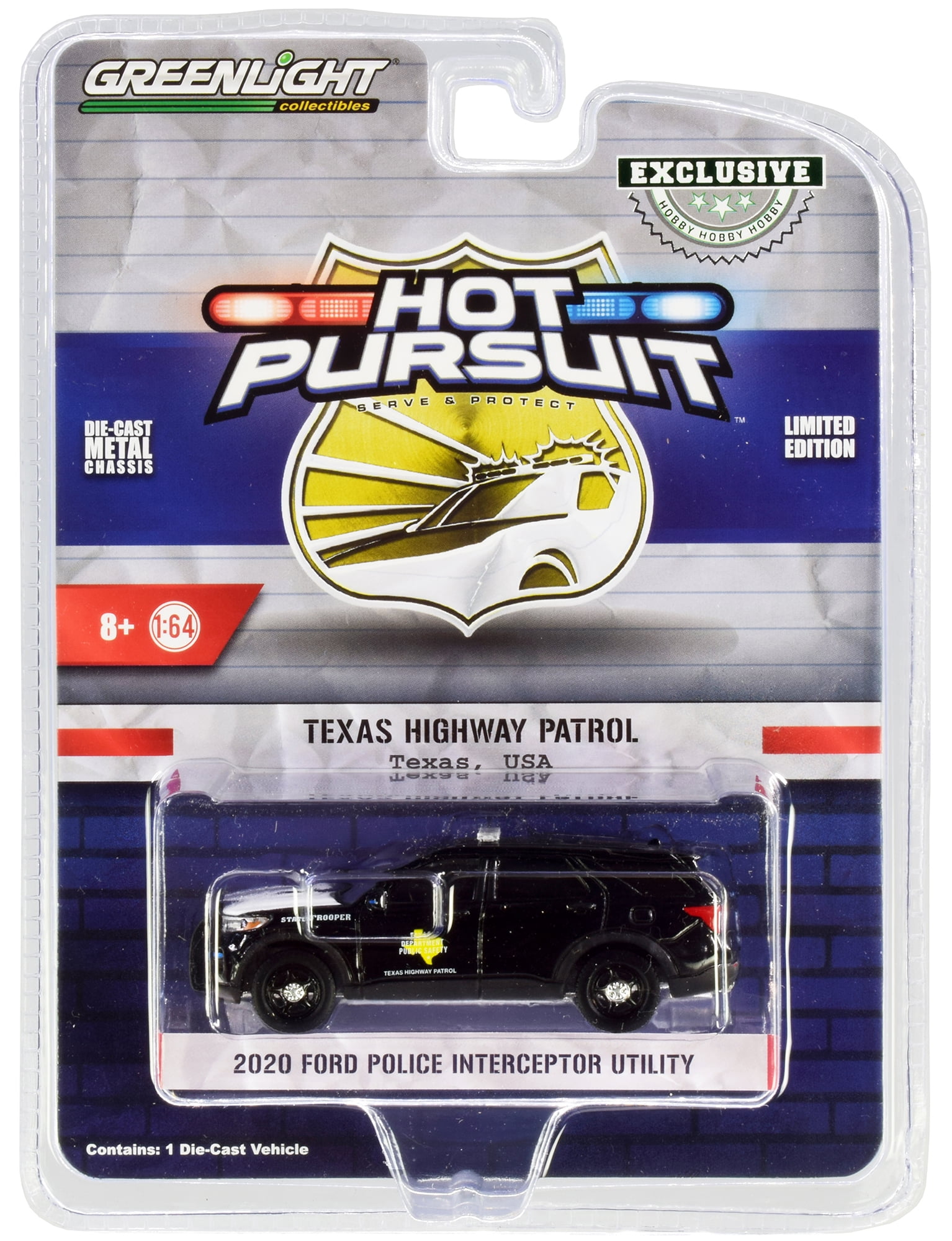 2020 Ford Police Interceptor Utility "Texas Highway Patrol" Black with White Hood1/64 Diecast Model Car by Greenlight