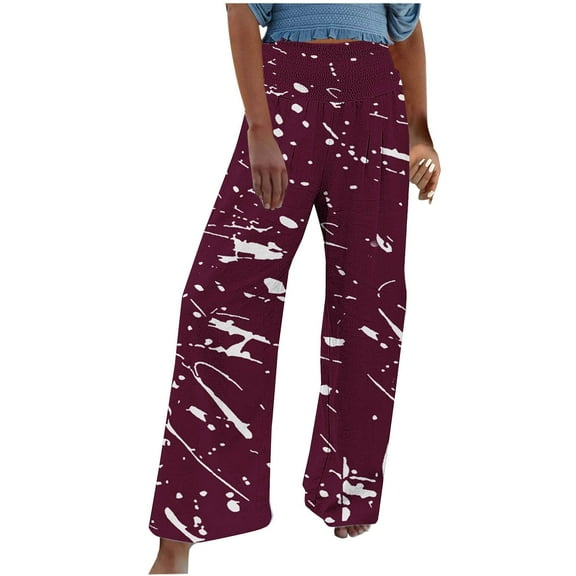 Aofany Women Fashion High Waist Wide Leg Pants Elastic Waist Loose Comfy Casual Pants Pockets Pants