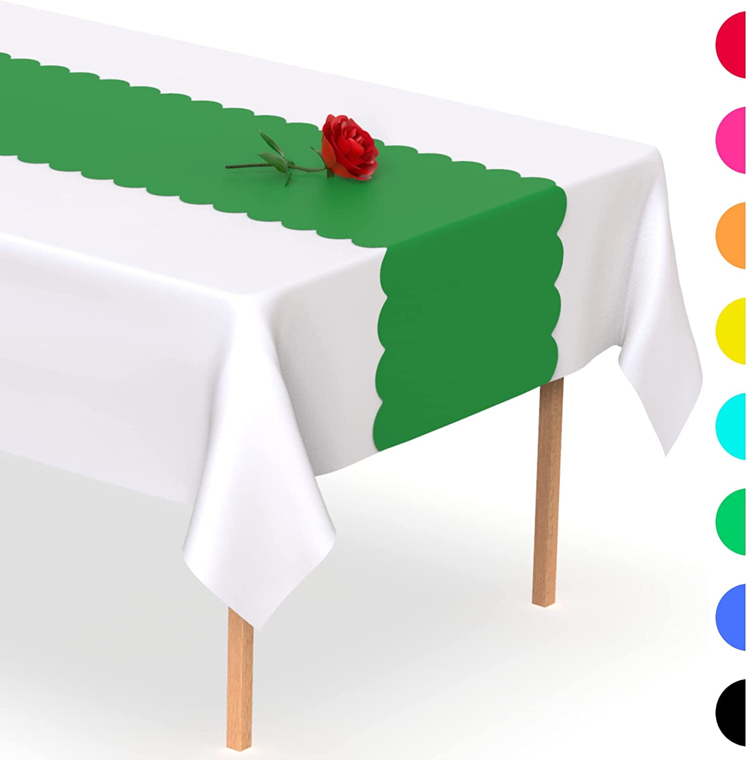Green Scallop Disposable Table Runner. 5 Pack 14 x 108 inch. Plastic